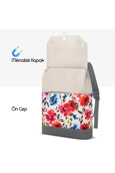 MCE-1306 14.1" ZEN Eco Günlük Sırt Çantası Bej Çiçekli - Resim 5