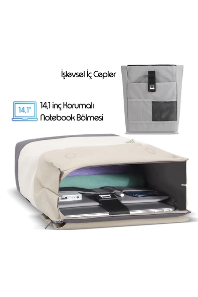 MCE-1305 14.1" ZEN Eco Günlük Sırt Çantası Bej - Resim 3
