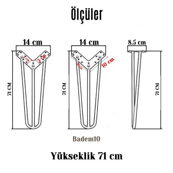 Martı 71 cm Krom Gümüş Metal Masa ve Sehpa Ayağı Tekli Sağlam Mobilya Yükseltici Destek Ayak Modeli - Resim 3