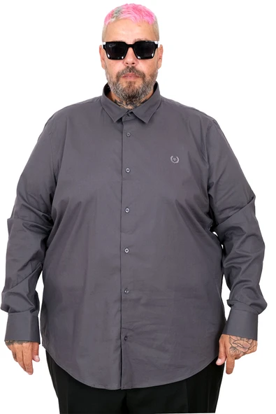 Büyük Beden Erkek Klasik Gömlek Likralı 20351 Füme ürün görseli 1