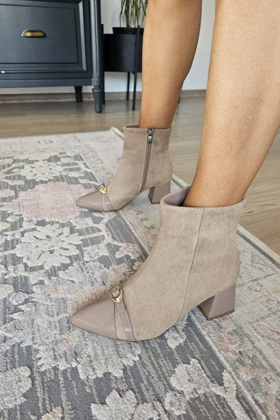 OPS 10 1136 Topukla Kadın Kalın Topuklu Sivri Burun Fermuarlı Bot - Resim 8