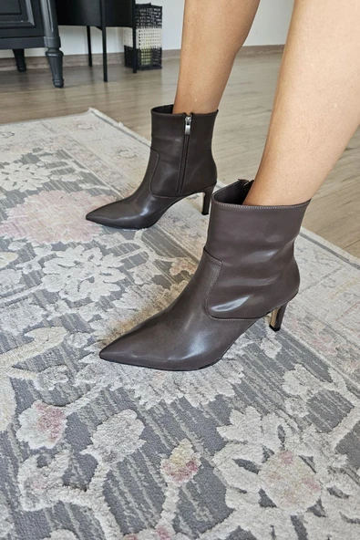 OPS 10 1137 Topukla Kadın İnce Topuklu Sivri Burun Fermuarlı Bot - Resim 8