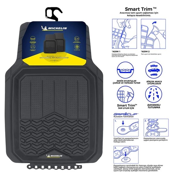 Michelin MC34594 Tüm Araçlara Uyumlu 2 Parça Üniversal 3D Havuzlu Oto Paspas - Resim 2