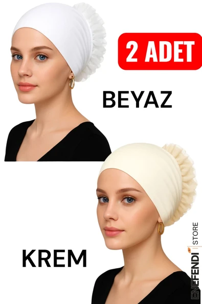 2 Adet Silikonlu Fırfırlı Bone Kaymaz Likralı Dikişsiz Krem Beyaz | Konforlu Şık Pratik Bone ürün görseli