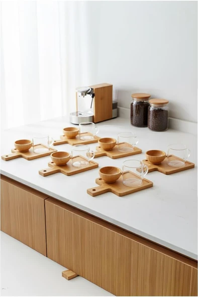 Bambum Lona – 18 Parça Bambu Kahve Sunum Seti  Doğal Şıklıkla Sunumun - Resim 3