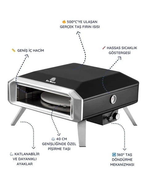 Dr.Maya Garden Döner Tabanlı Gazlı Taş Fırın Bahçe Fırını - Resim 5