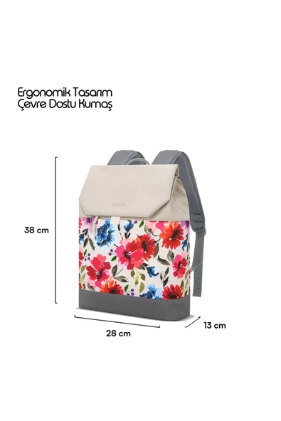 MCE-1306 14.1" ZEN Eco Günlük Sırt Çantası Bej Çiçekli - Resim 2