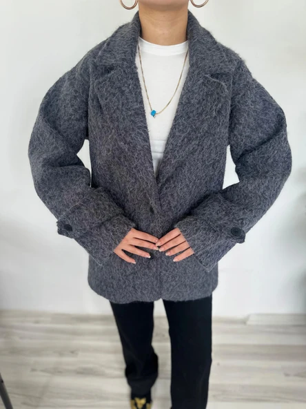 Kadın Sakallı Kaşe Kaban Gri - 4