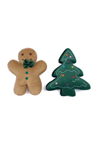 2’li Peluş Set – Kurabiye Adam ve Çam Ağacı Hediyelik Dekoratif Oyuncak Yastık - 3