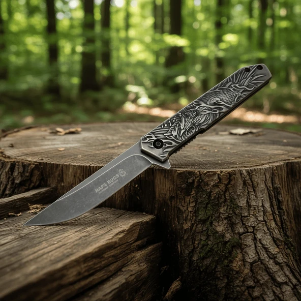 Haps Bugs  HC-023 BK Black Anka Kuş Motifli Kamp Çakısı ürün görseli