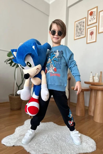 Sonic Desenli Mavi Renk Erkek Çocuk Eşofman Takım - Resim 2