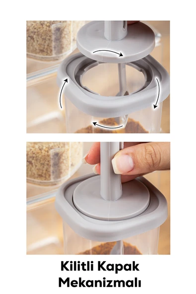 Porsima 4362 Kaydırmalı Kaşıklı Baharatlık Seti 6'lı Şeffaf - Cappucino - Resim 2