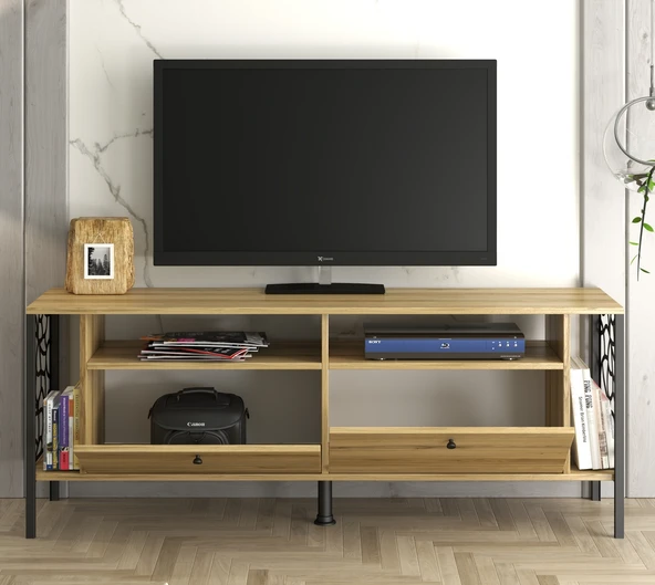 Hunerika Neyra 2 kapaklı tv ünitesi-Atlantik Çam -Minifiks Bağlantılı - 3
