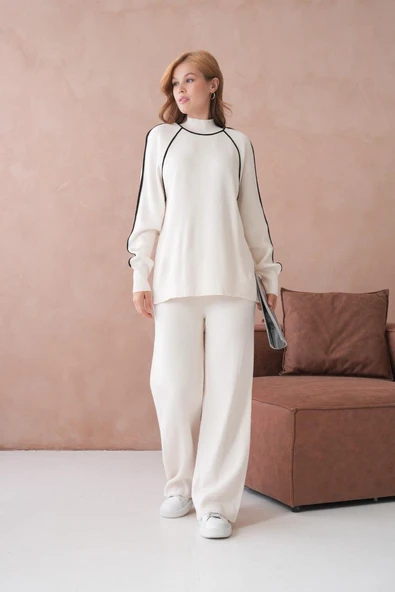 IŞŞIL 12288-Balıkçı Yaka OverSize Triko Pantolonlu Takım - 2