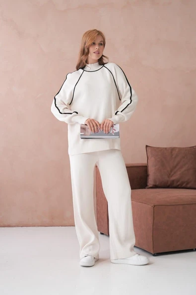 IŞŞIL 12288-Balıkçı Yaka OverSize Triko Pantolonlu Takım