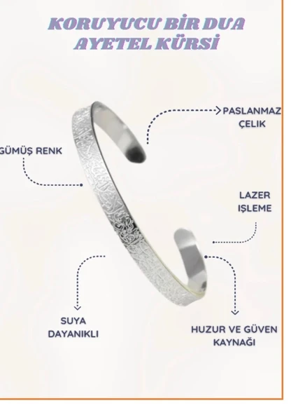Ayetel Kürsi Bileklik Koruyucu Dua Yazılı Paslanmaz Çelik Bileklik Ayarlanabilir Unisex Model - Resim 7