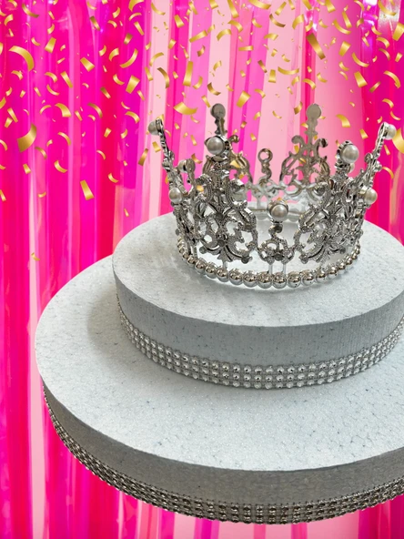 Pasta Tacı Plastik İncili 11 Cm Gümüş - Resim 2