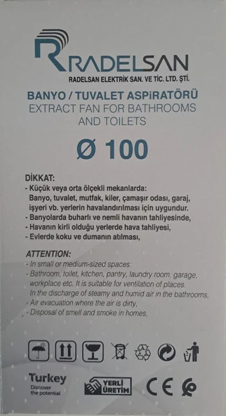 RADELSAN HAVALANDIRMA FANI / BANYO VE TUVALET ASPİRATÖRÜ 100 LÜK - Resim 5