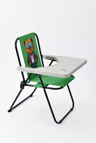 EXENT 2–6 Yaş, Katlanabilir Çocuk Sandalyesi ve Masası Tak-Çıkar Masa-Maskot Ayı-YEŞİL - 3