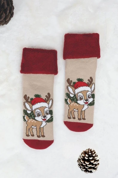 3 Çift Unısex Hediyelik Yeniyıl Temalı Çocuk Soket Havlu Çorap - Resim 9