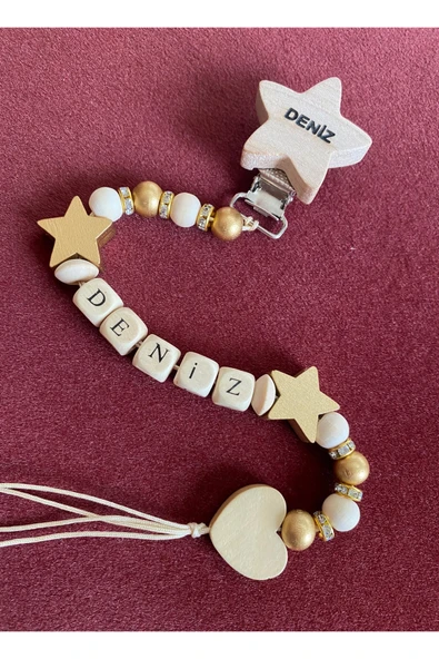 Doğal Ahşap Emzik Zinciri - İsimli Emzik Askısı Ahşap Emzik Zinciri Emzik Tutucu Bebek Hediyesi - 4