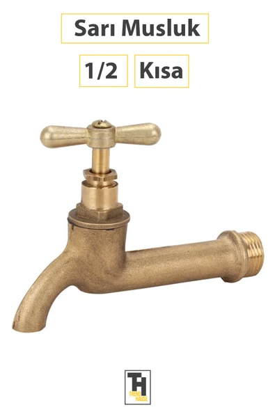 "1/2 Kısa Sarı Musluk - Dayanıklı ve Şık Tasarım"
