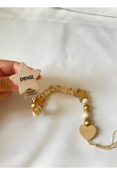 Doğal Ahşap Emzik Zinciri - İsimli Emzik Askısı Ahşap Emzik Zinciri Emzik Tutucu Bebek Hediyesi - 2