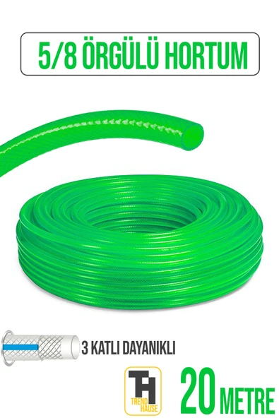 5/8 Örgülü Bahçe Hortumu Çatlamaz, Kırılmaz, Esnek (20 metre) Yeşil ürün görseli 1