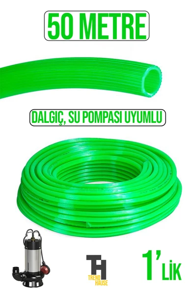 1'lik Silikonlu Dayanıklı Bahçe Hortumu (50 Metre) Yeşil (Derin Kuyu, Dalgıç, Dinamo Uyumlu)