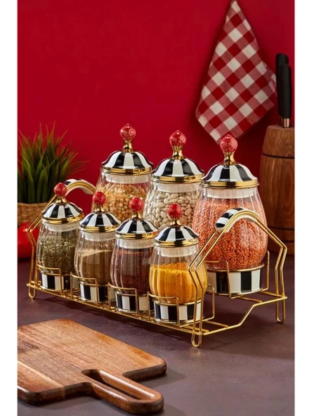 Cooker Siyah-Beyaz Kapaklı Cam Baharat Seti 7'li ürün görseli 1