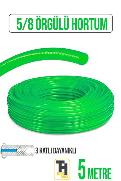 5/8 Örgülü Bahçe Hortumu Çatlamaz, Kırılmaz, Esnek (5 metre) Yeşil