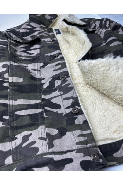 R.lion Slim Fit Kürklü Kot Mont Premium Denim--koyu Kamuflaj-- - Resim 3