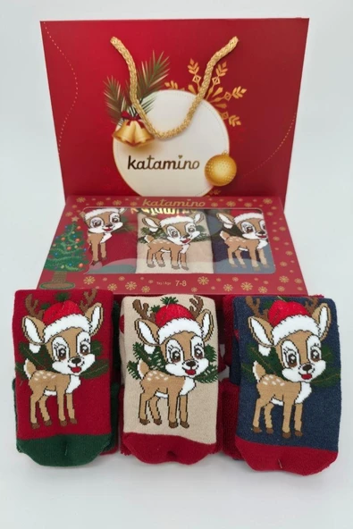 3 Çift Unısex Hediyelik Yeniyıl Temalı Çocuk Soket Havlu Çorap ürün görseli 1