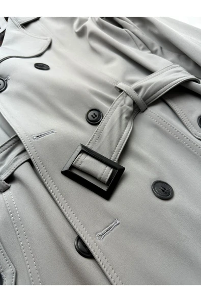 regular fit su geçirmez  kumaş kruvaze trençkot mont kaban - Resim 4