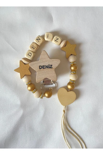 Doğal Ahşap Emzik Zinciri - İsimli Emzik Askısı Ahşap Emzik Zinciri Emzik Tutucu Bebek Hediyesi - 6