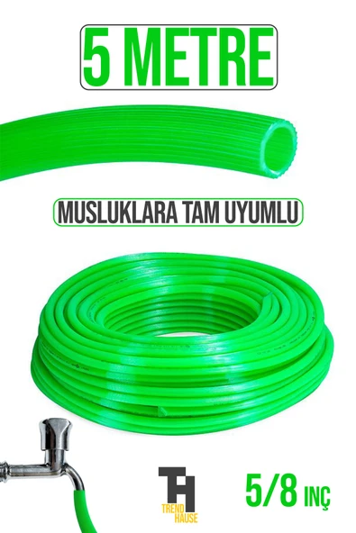 5/8 Silikonlu Dayanıklı Bahçe Hortumu (5 Metre) Yeşil (Musluklara Tam Uyumlu)