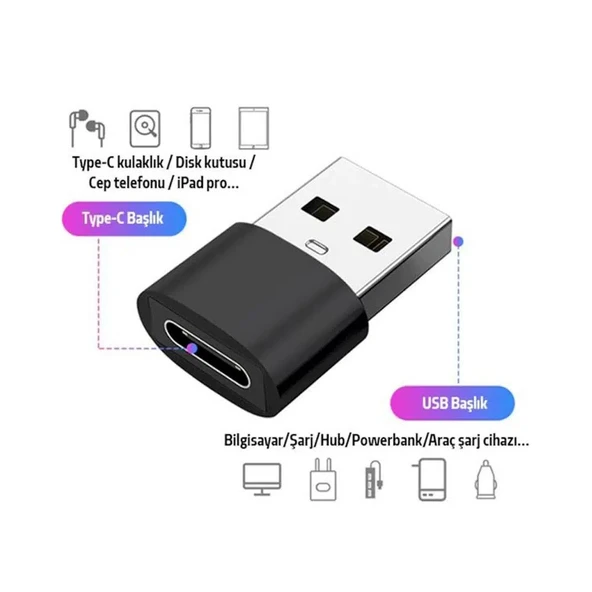 Usb To Type-C Dişi Çevirici Dönüştürücü Adaptör - Resim 2