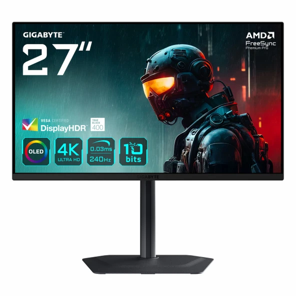 Gigabyte MO27U2 27" 240Hz 0.03Ms HDMI+DP+USB-C HDR UHD G-Sync FreeSync OLED Pivot Vesa Monitör ürün görseli