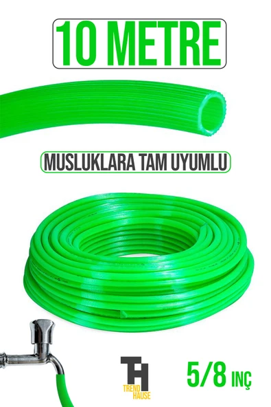 5/8 Silikonlu Dayanıklı Bahçe Hortumu (10 Metre) Yeşil (Musluklarla Tam Uyumlu)