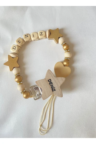 Doğal Ahşap Emzik Zinciri - İsimli Emzik Askısı Ahşap Emzik Zinciri Emzik Tutucu Bebek Hediyesi - 7