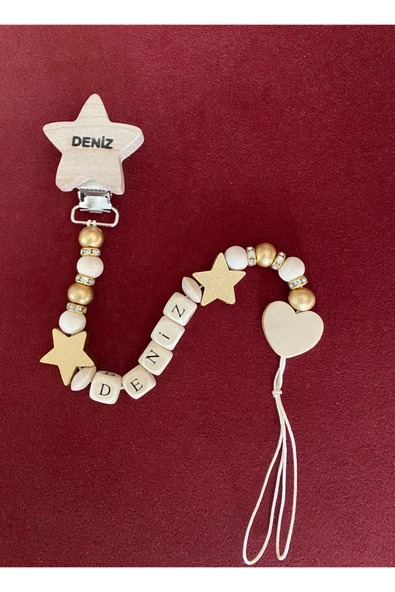 Doğal Ahşap Emzik Zinciri - İsimli Emzik Askısı Ahşap Emzik Zinciri Emzik Tutucu Bebek Hediyesi - 5