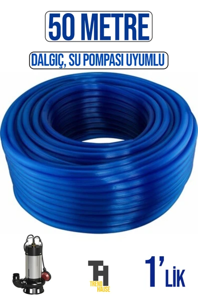 1'lik Silikonlu Dayanıklı Bahçe Hortumu (50 Metre) Mavi (Derin Kuyu, Dalgıç, Dinamo Uyumlu) ürün görseli 1