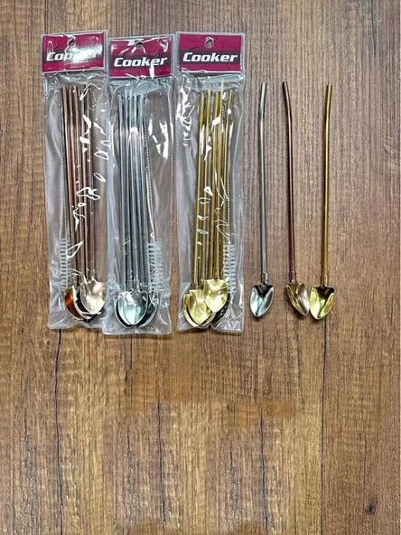 Cooker Kalp Detaylı Çelik Pipet 6'lı ürün görseli 1