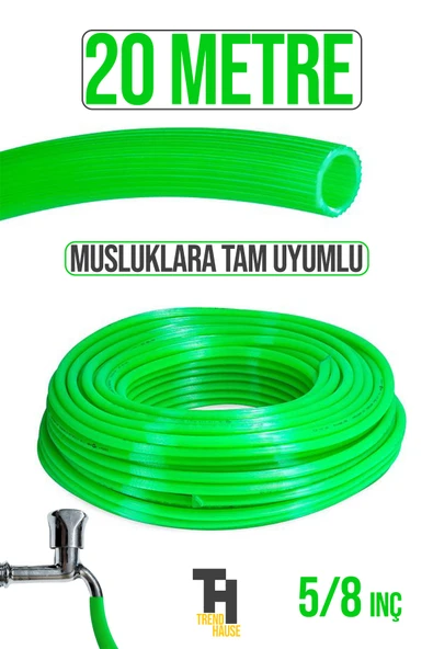 5/8 Silikonlu Dayanıklı Bahçe Hortumu (20 Metre) Yeşil (Musluklarla Tam Uyumlu) ürün görseli 1