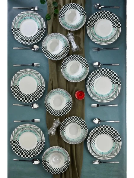Cooker CKR4166 Dijital Baskılı Damalı Porselen Yemek Takımı 24 Parça ürün görseli