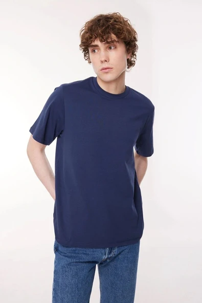 Bisiklet Yaka % 100 Pamuk Relaxed Fit T Shirt Erkek T SHİRT A9437 - Resim 2