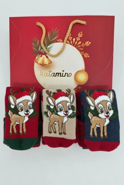 3 Çift Unısex Hediyelik Yeniyıl Temalı Çocuk Soket Havlu Çorap - Resim 5