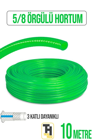5/8 Örgülü Bahçe Hortumu Çatlamaz, Kırılmaz, Esnek (10 metre) Yeşil ürün görseli 1