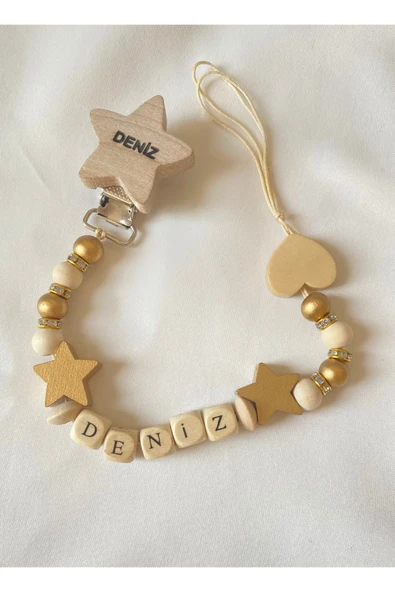 Doğal Ahşap Emzik Zinciri - İsimli Emzik Askısı Ahşap Emzik Zinciri Emzik Tutucu Bebek Hediyesi