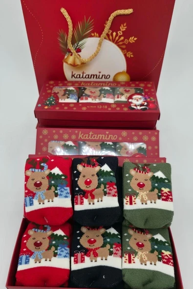 3 Çift Unısex Hediyelik Yeniyıl Temalı Çocuk Soket Havlu Çorap ürün görseli